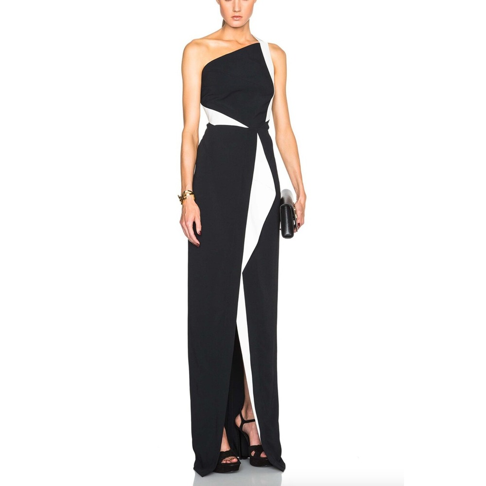 Roland Mouret Lilyvick‎ Stretch Double Crepe Gown in Black & White sz 6